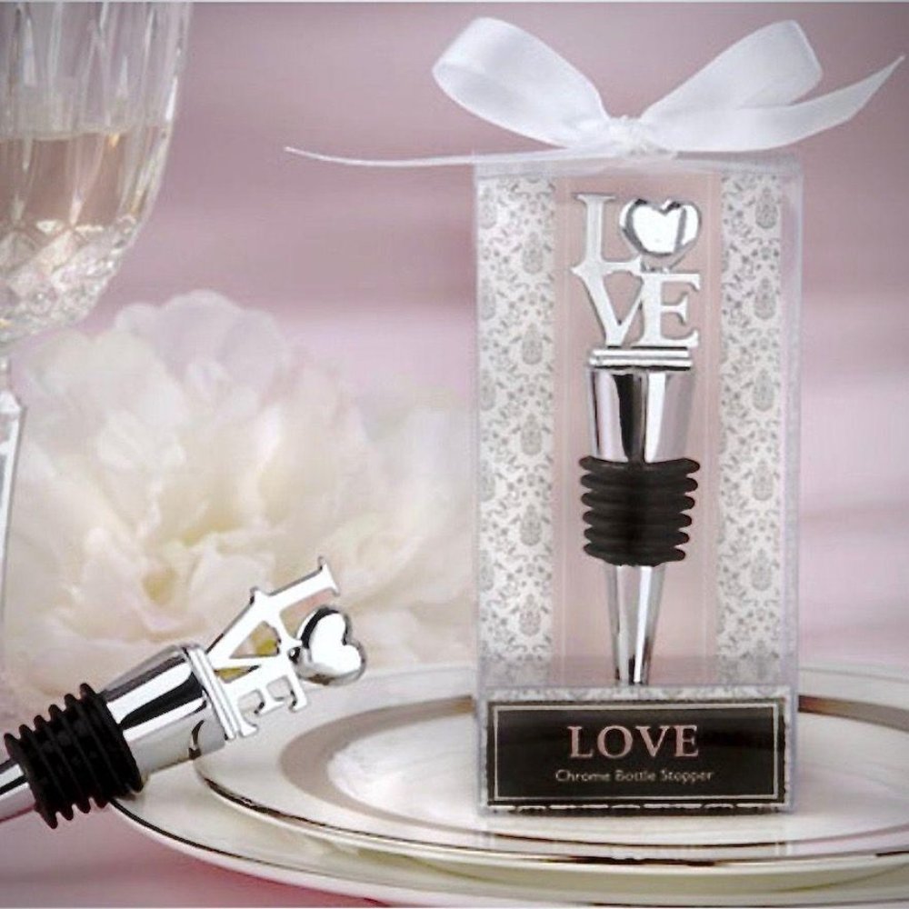 Love Chrome Bottle Stopper Wine Gift Box Ribbon Kate Aspen